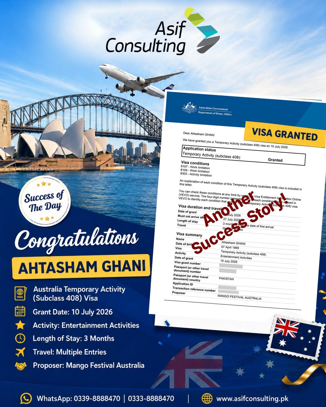Australia Subclass 408 Visa Granted